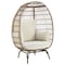 Manhattan Comfort Spezia Freestanding Steel and Rattan Outdoor Egg Chair with Cushions in Cream OD-HC002-CR - alternate 1